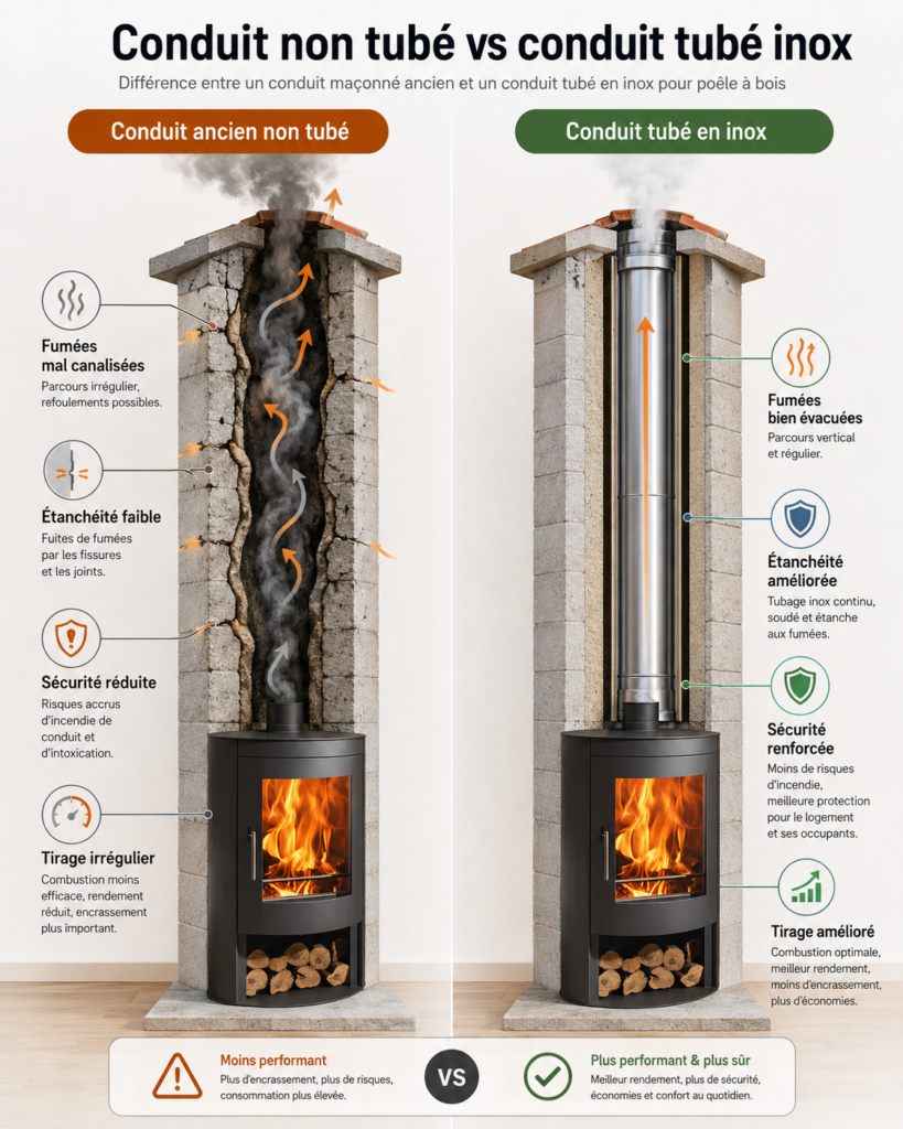 difference conduit non tube et tubage cheminee inox
