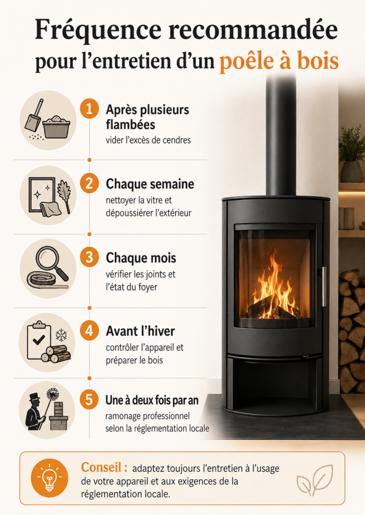 frequence entretien poele a bois infographie