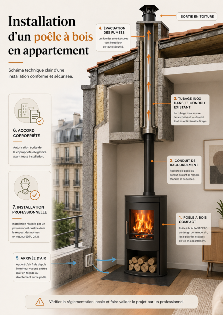 installation poele a bois appartement tubage cheminee