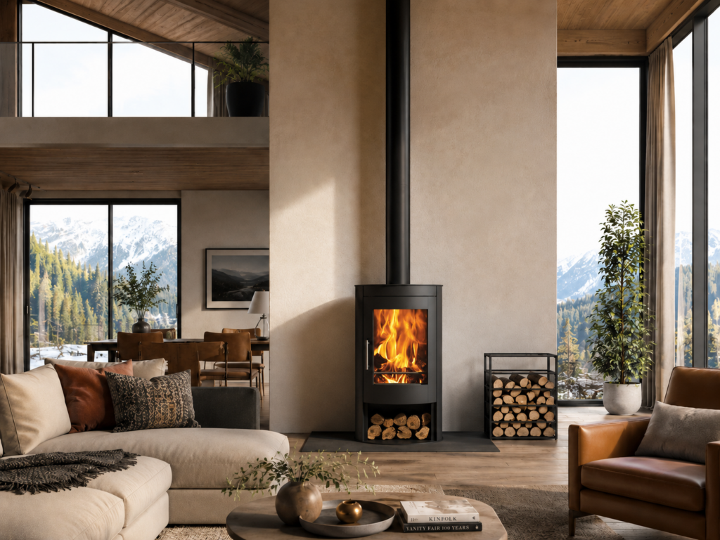 poele a bois 10 kw grand salon moderne