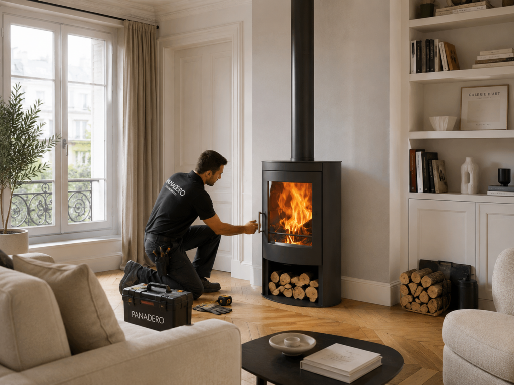 prix installation poele a bois salon moderne
